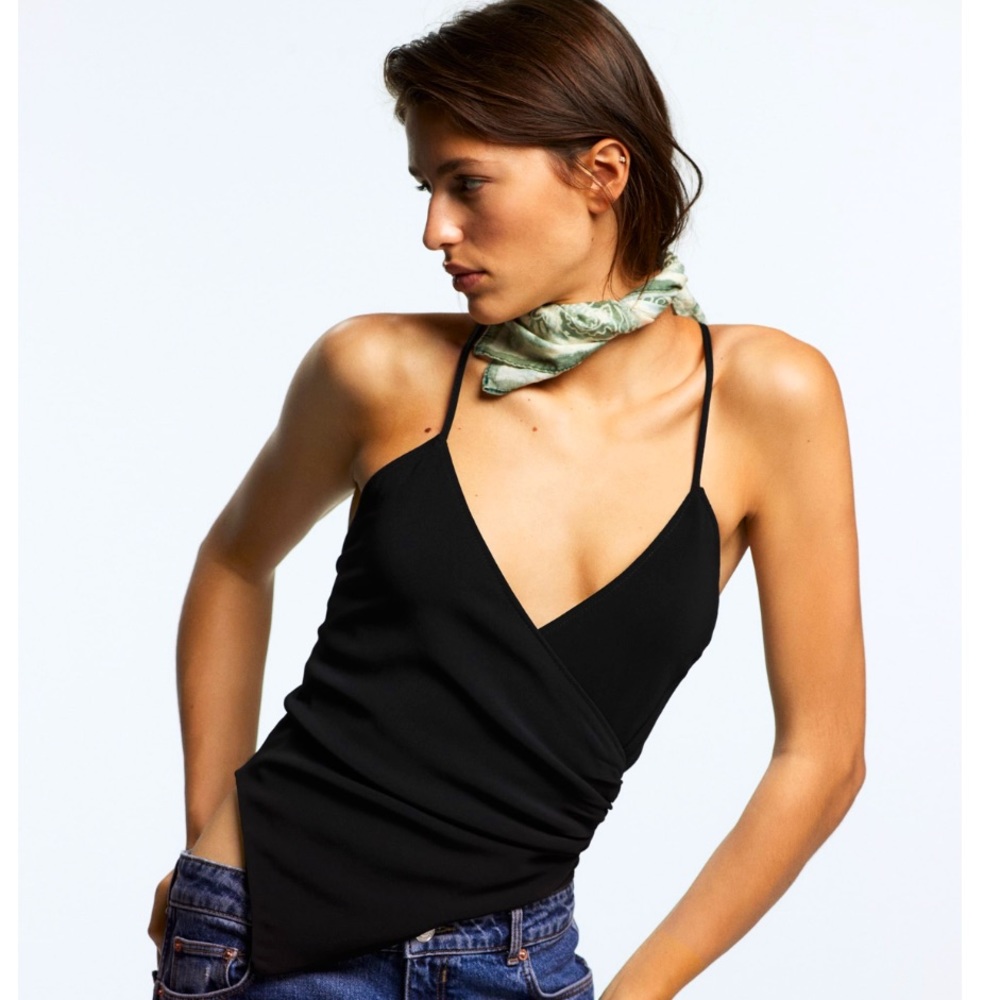 ⭐️Host Pick⭐️ Zara Strappy Black Draped Bodysuit